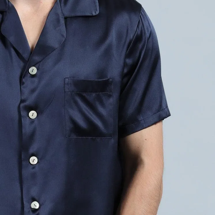 100% Silk Short Sleeve Pajamas Set Short Silk Nightwear For Men