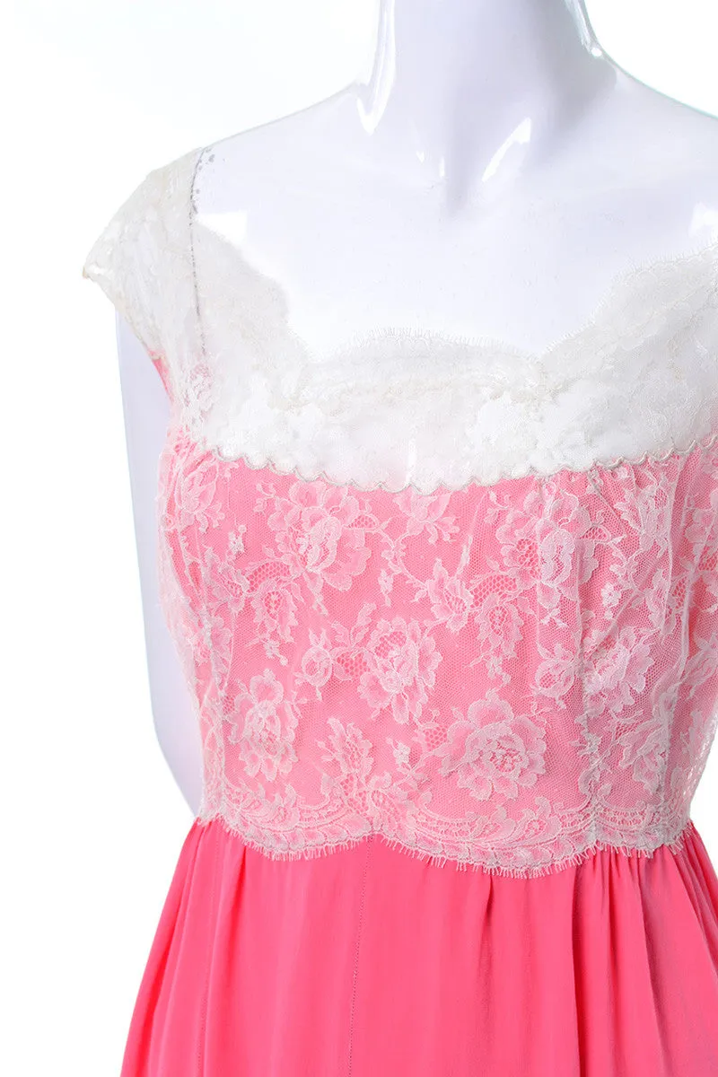 1960's Rare Vintage Pink Peignoir Set Robe and Nightgown with Lace M/L