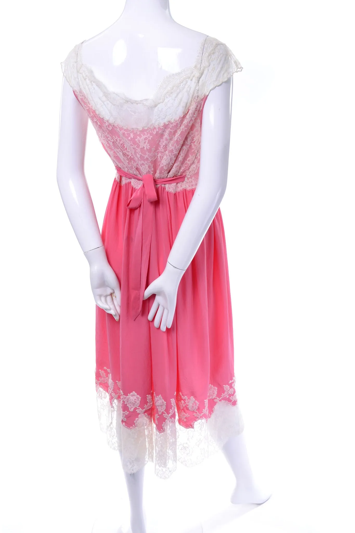 1960's Rare Vintage Pink Peignoir Set Robe and Nightgown with Lace M/L