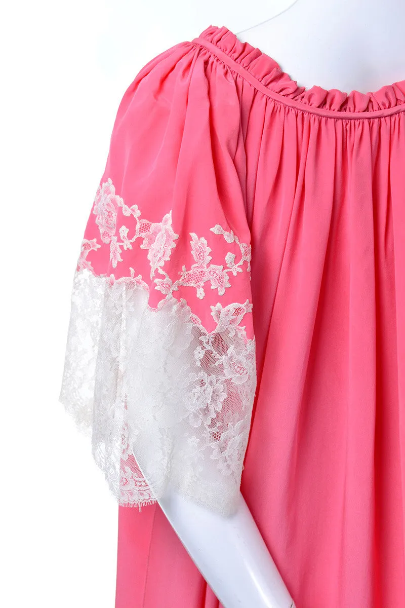 1960's Rare Vintage Pink Peignoir Set Robe and Nightgown with Lace M/L