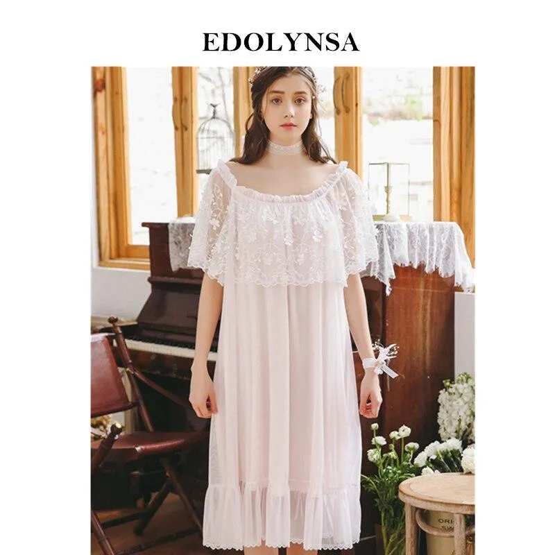 2019 Cotton Vintage Half Sleeve Nightgown Spring Women Sweet Princess Home Wear Night Dress Female Lace Elegant Nightdress H831