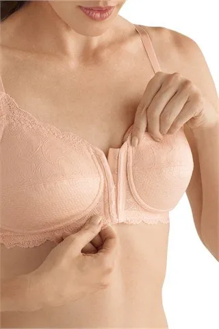 Amoena Women's Ellen Wire-Free Front Close Post-Surgery Bra, Nude, 34D