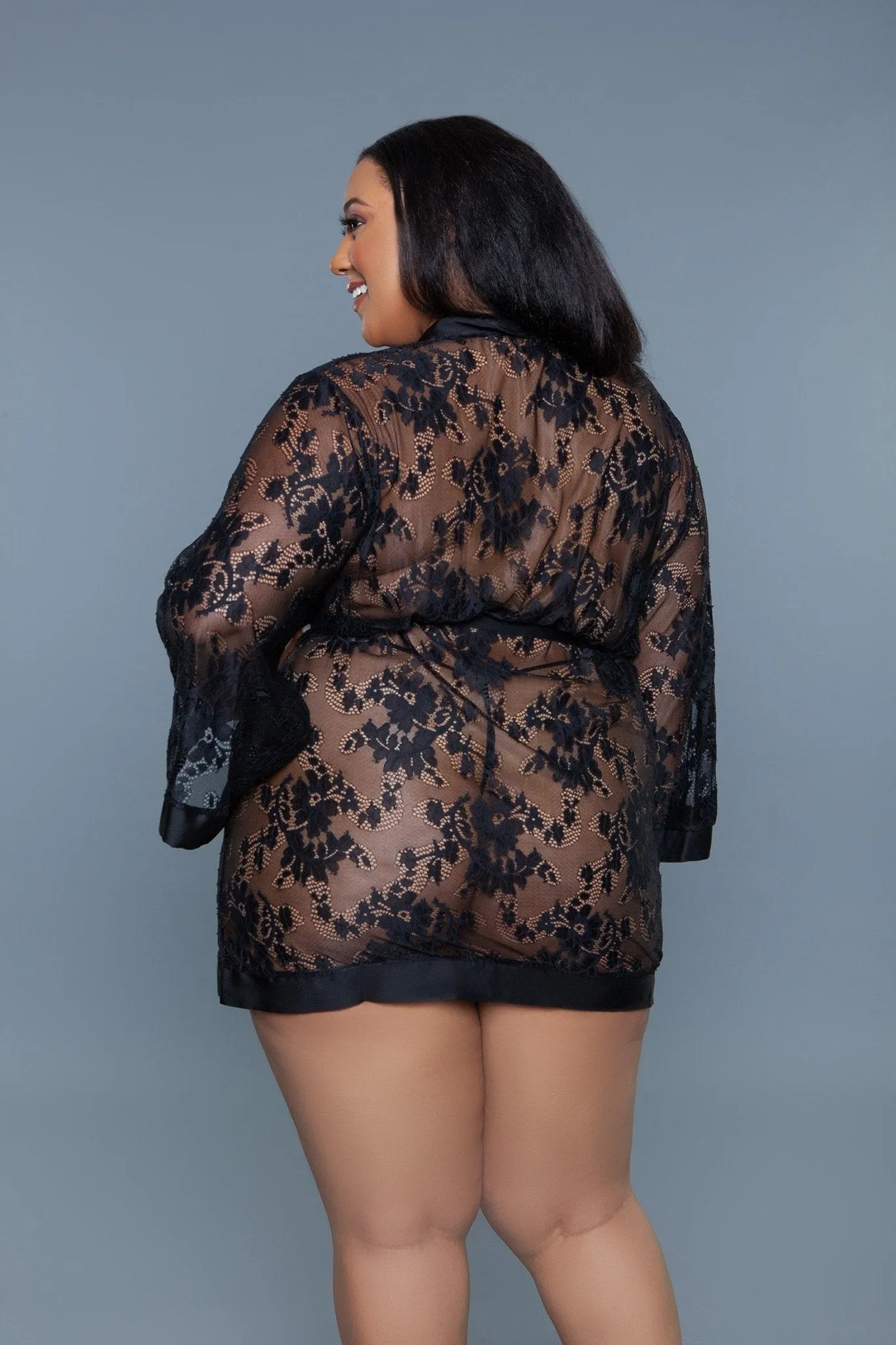 BeWicked Women's Delia Robe Floral Lace Robe with Satin Trimming 2275