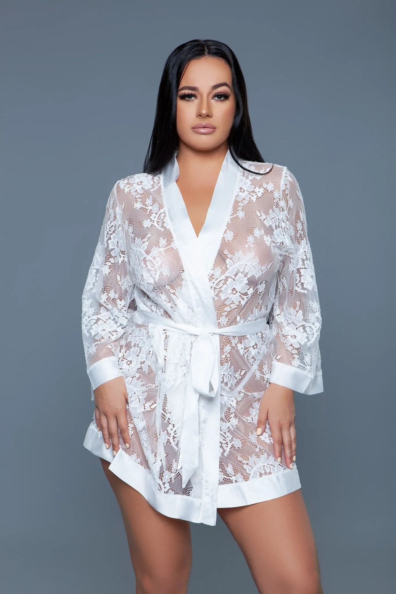 BeWicked Women's Delia Robe Floral Lace Robe with Satin Trimming 2275