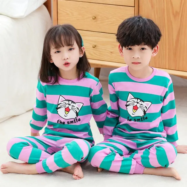 Boys /Girls Winter Pajamas Clothes Long Sleeve Children Clothing Sleepwear Cotton Pyjamas Sets For Kids 4 6 8 10 12 Years