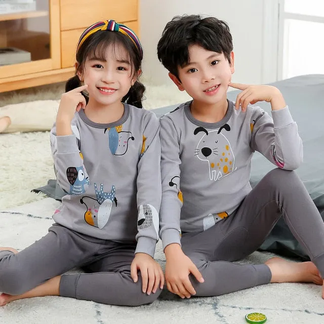 Boys /Girls Winter Pajamas Clothes Long Sleeve Children Clothing Sleepwear Cotton Pyjamas Sets For Kids 4 6 8 10 12 Years