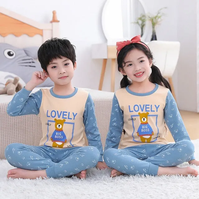 Boys /Girls Winter Pajamas Clothes Long Sleeve Children Clothing Sleepwear Cotton Pyjamas Sets For Kids 4 6 8 10 12 Years