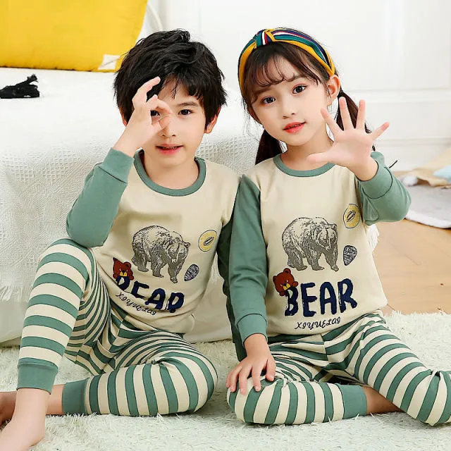 Boys /Girls Winter Pajamas Clothes Long Sleeve Children Clothing Sleepwear Cotton Pyjamas Sets For Kids 4 6 8 10 12 Years