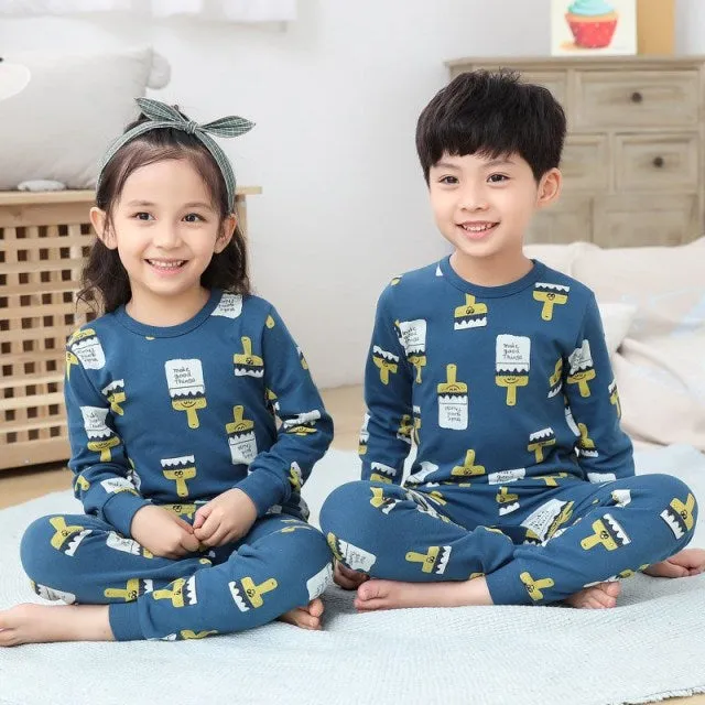 Boys /Girls Winter Pajamas Clothes Long Sleeve Children Clothing Sleepwear Cotton Pyjamas Sets For Kids 4 6 8 10 12 Years