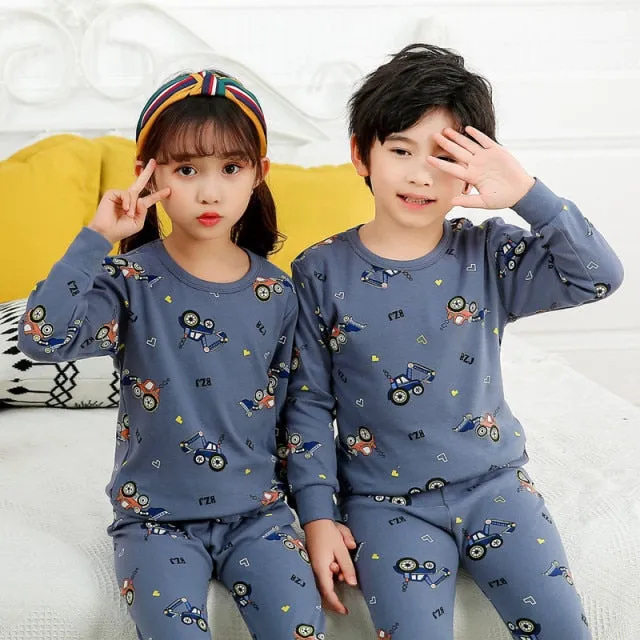 Boys /Girls Winter Pajamas Clothes Long Sleeve Children Clothing Sleepwear Cotton Pyjamas Sets For Kids 4 6 8 10 12 Years