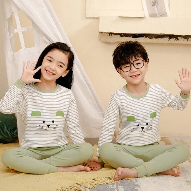 Boys /Girls Winter Pajamas Clothes Long Sleeve Children Clothing Sleepwear Cotton Pyjamas Sets For Kids 4 6 8 10 12 Years