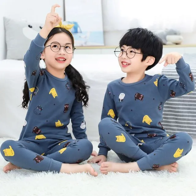 Boys /Girls Winter Pajamas Clothes Long Sleeve Children Clothing Sleepwear Cotton Pyjamas Sets For Kids 4 6 8 10 12 Years