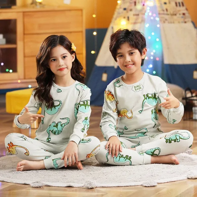 Boys /Girls Winter Pajamas Clothes Long Sleeve Children Clothing Sleepwear Cotton Pyjamas Sets For Kids 4 6 8 10 12 Years