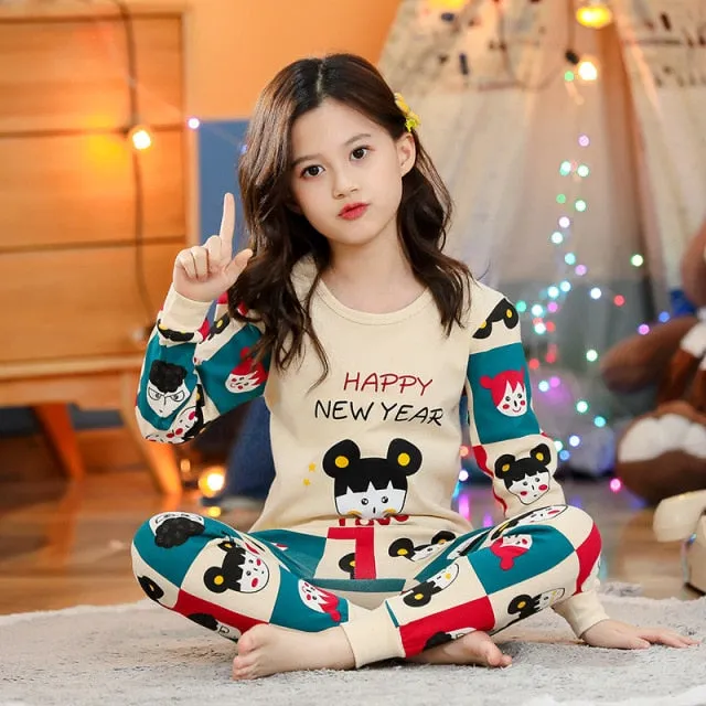 Boys /Girls Winter Pajamas Clothes Long Sleeve Children Clothing Sleepwear Cotton Pyjamas Sets For Kids 4 6 8 10 12 Years