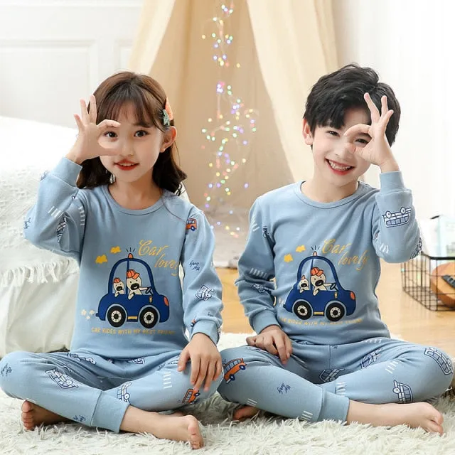 Boys /Girls Winter Pajamas Clothes Long Sleeve Children Clothing Sleepwear Cotton Pyjamas Sets For Kids 4 6 8 10 12 Years