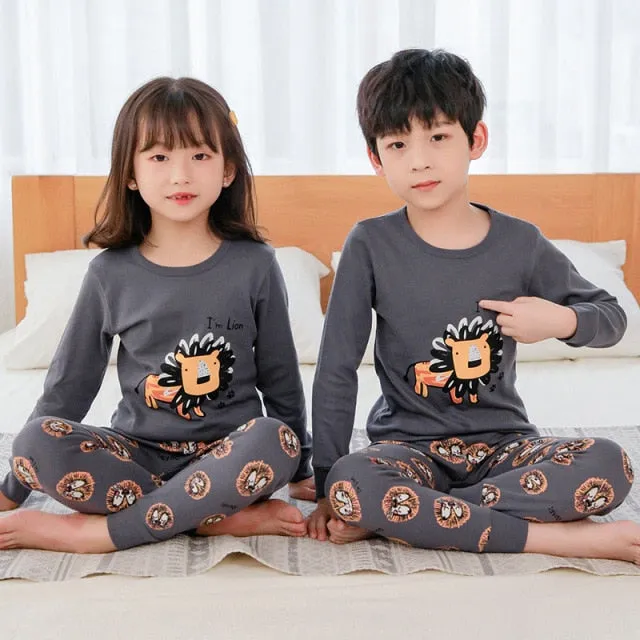 Boys /Girls Winter Pajamas Clothes Long Sleeve Children Clothing Sleepwear Cotton Pyjamas Sets For Kids 4 6 8 10 12 Years