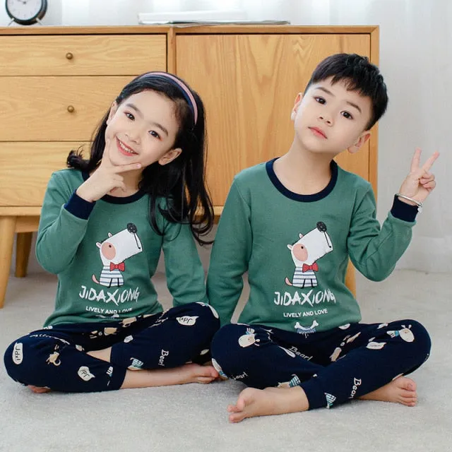 Boys /Girls Winter Pajamas Clothes Long Sleeve Children Clothing Sleepwear Cotton Pyjamas Sets For Kids 4 6 8 10 12 Years