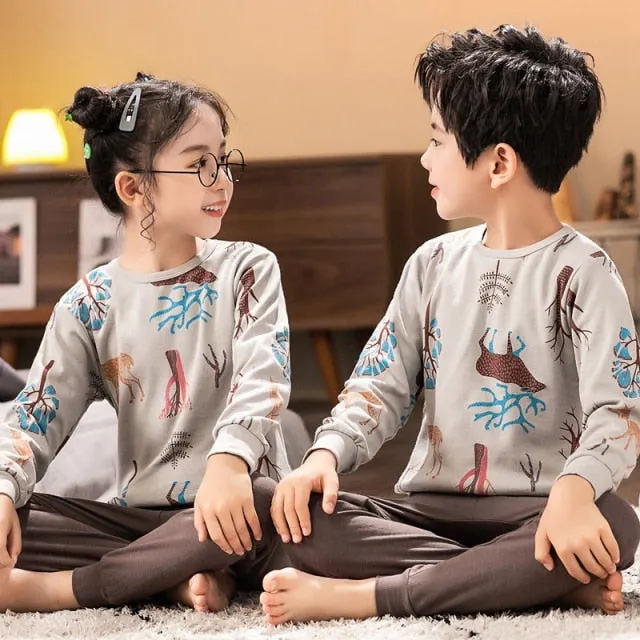 Boys /Girls Winter Pajamas Clothes Long Sleeve Children Clothing Sleepwear Cotton Pyjamas Sets For Kids 4 6 8 10 12 Years