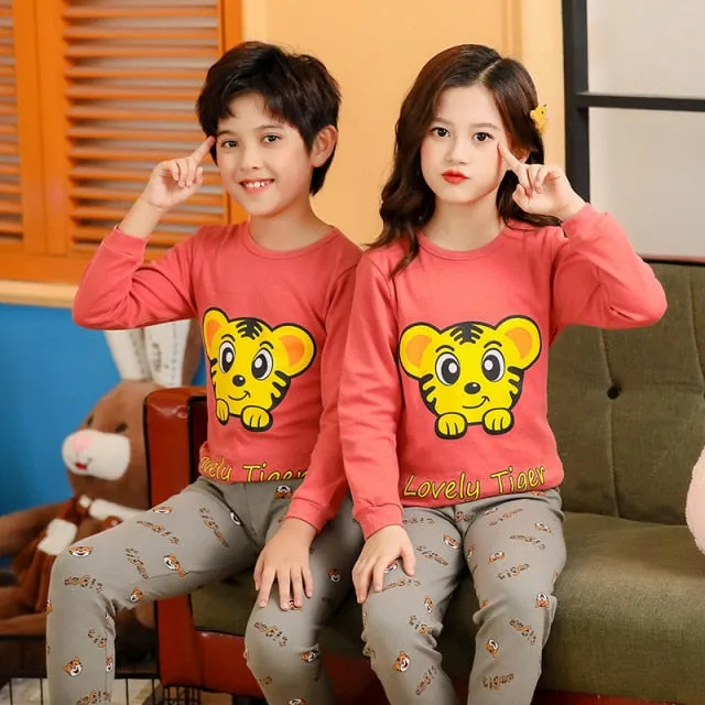 Boys /Girls Winter Pajamas Clothes Long Sleeve Children Clothing Sleepwear Cotton Pyjamas Sets For Kids 4 6 8 10 12 Years