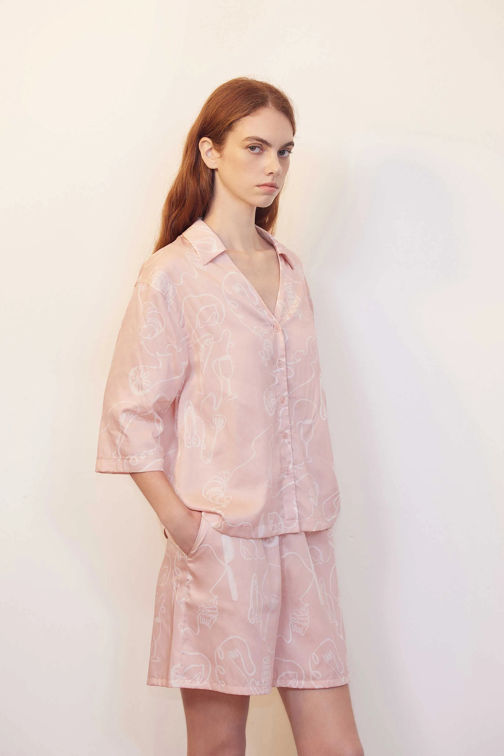 Café Print Pajama Shirt
