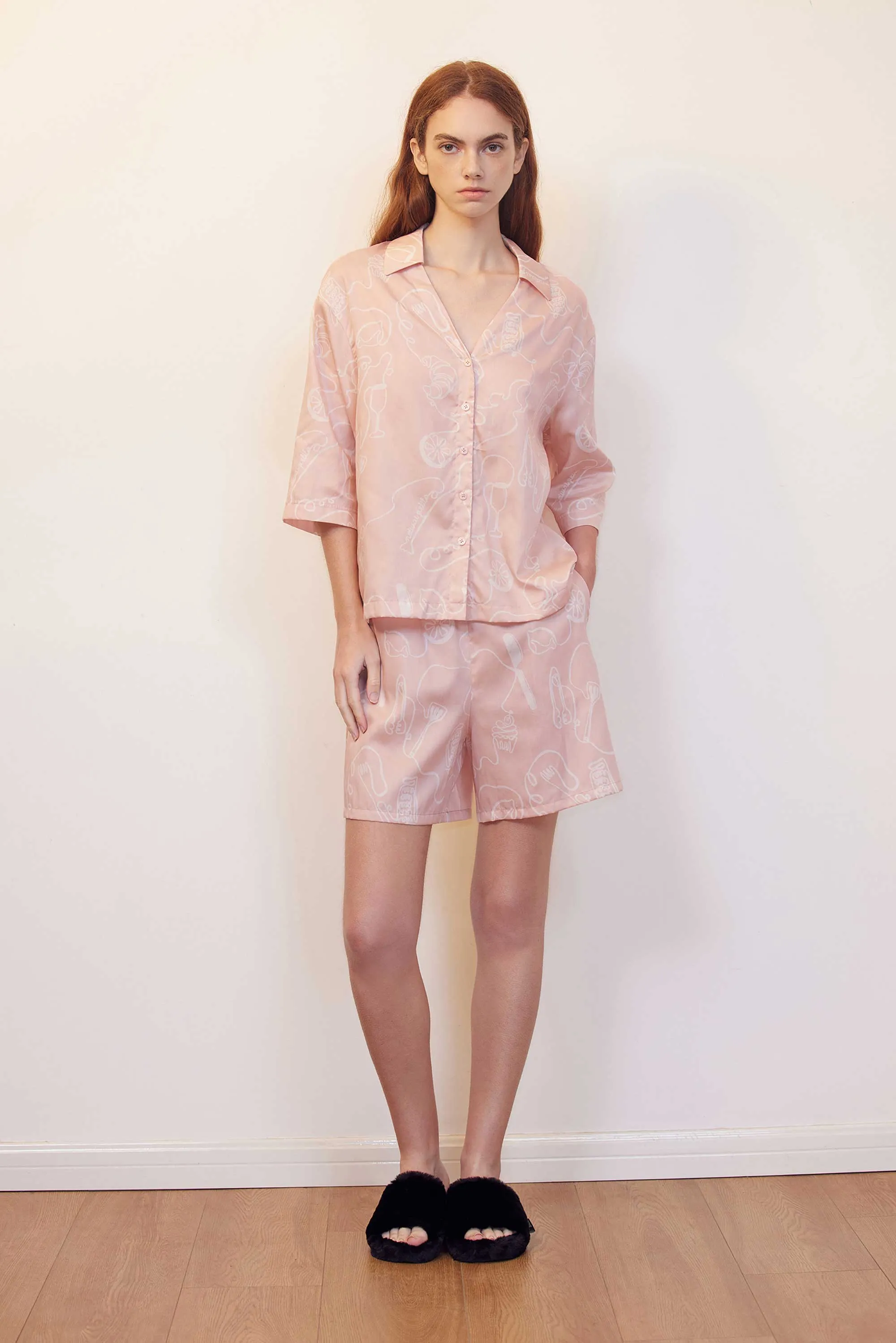 Café Print Pajama Shirt