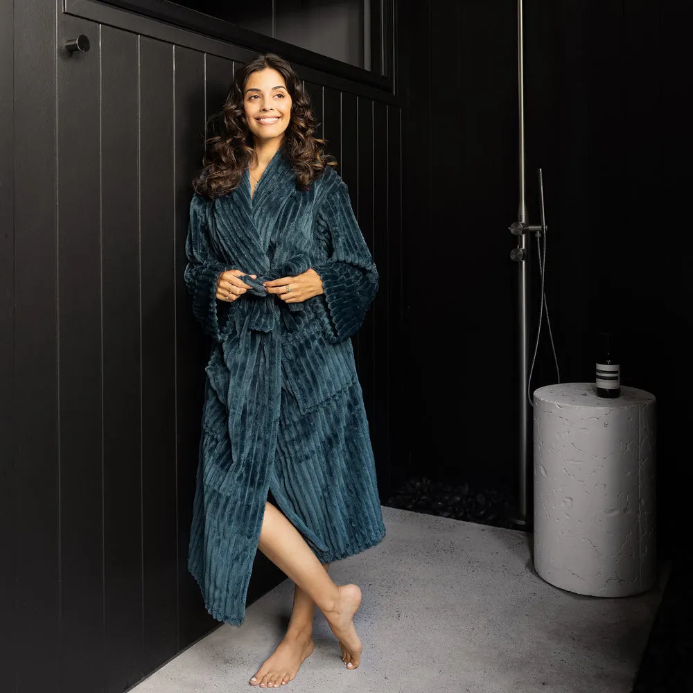 Channel Fleece Robe - Petrol