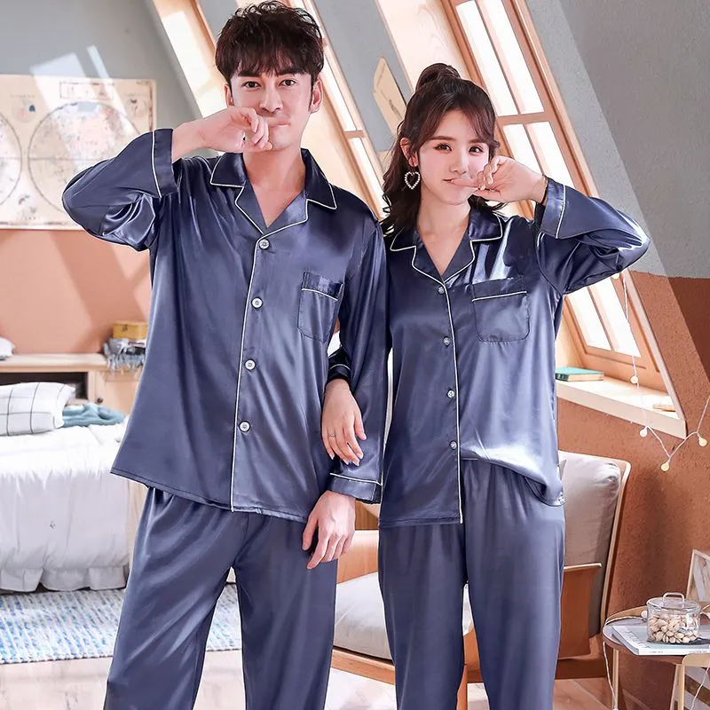 Couple Ice Silk Pajamas Suit