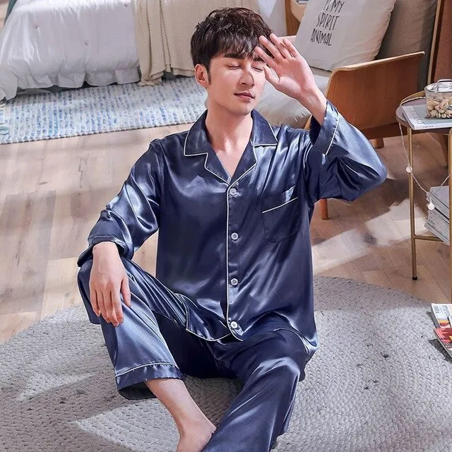 Couple Ice Silk Pajamas Suit