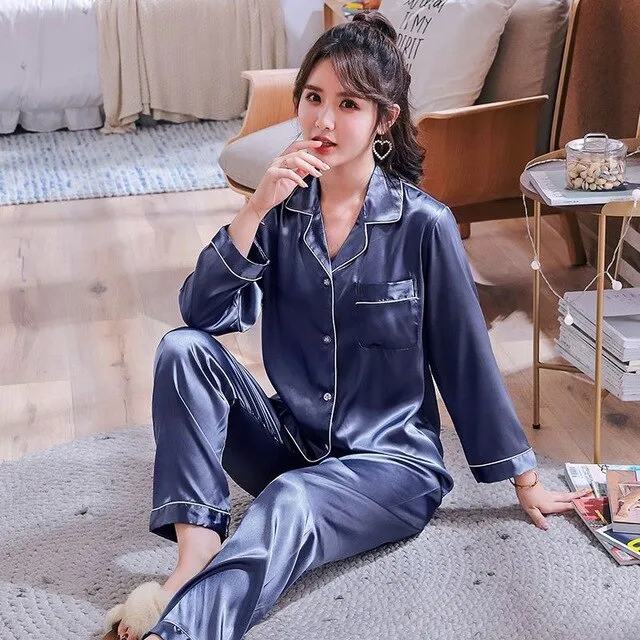 Couple Ice Silk Pajamas Suit