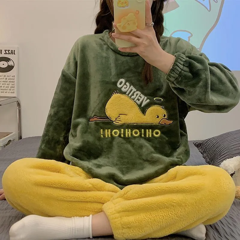 Duck Cute Pajamas Casual Long Sleeve Crew Neck Suit Cartoon Homewear
