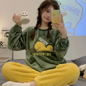 Duck Cute Pajamas Casual Long Sleeve Crew Neck Suit Cartoon Homewear