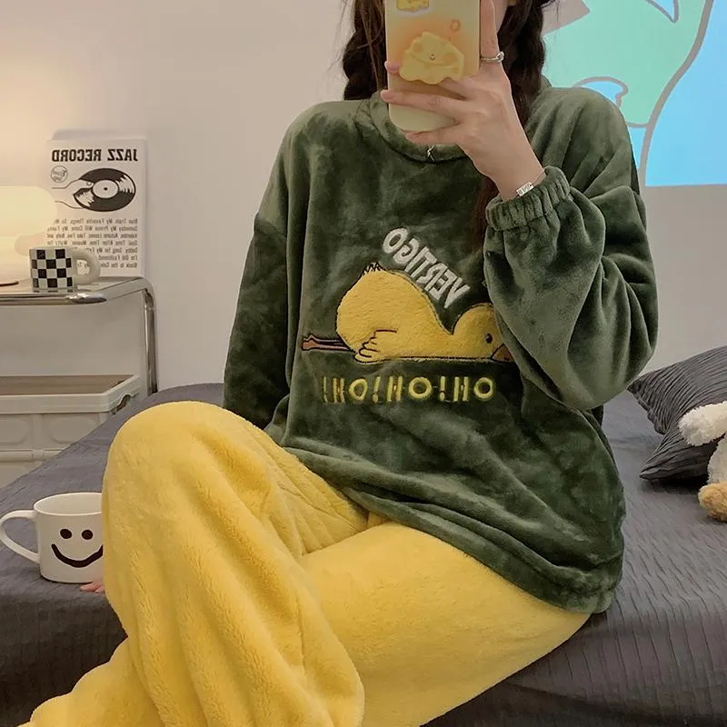 Duck Cute Pajamas Casual Long Sleeve Crew Neck Suit Cartoon Homewear