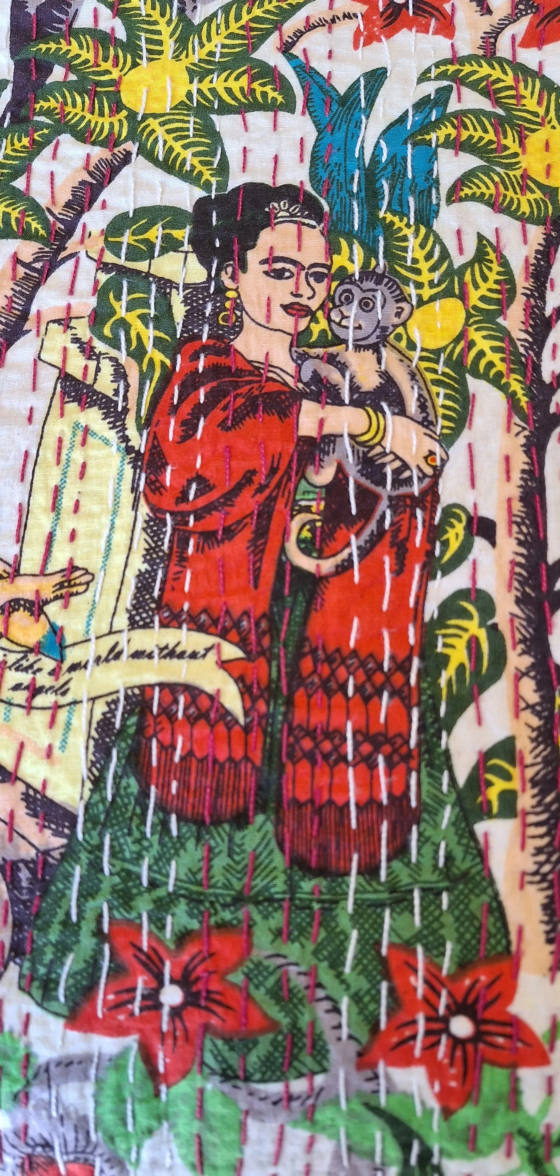 Frida Kahlo Cotton Hand Stitched Quilt -  White