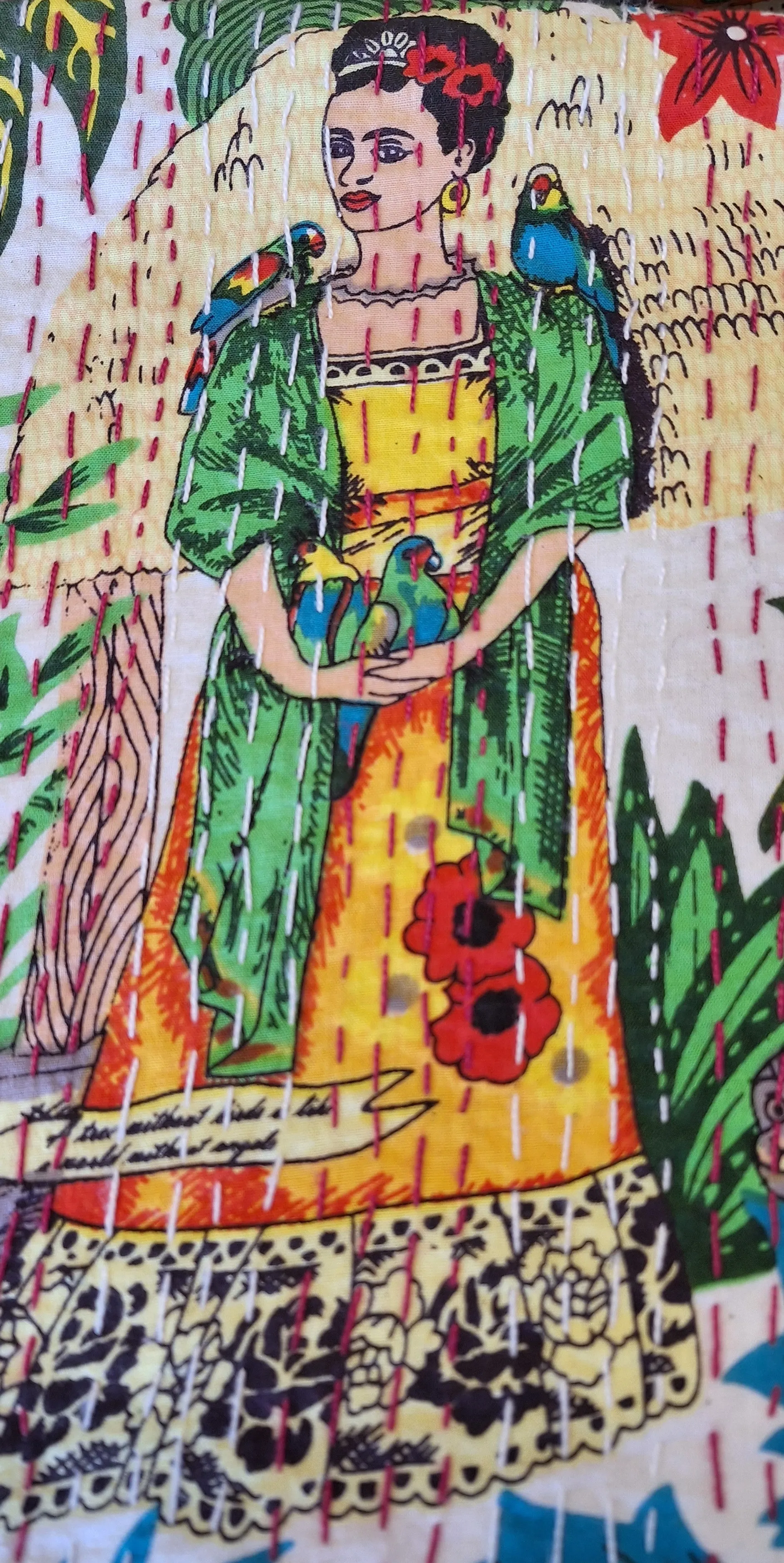 Frida Kahlo Cotton Hand Stitched Quilt -  White