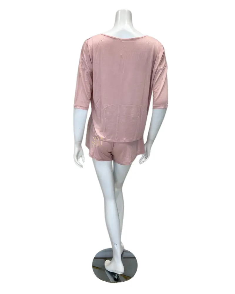 H32 Dusty Pink Classic Lounge Short Pajamas Set