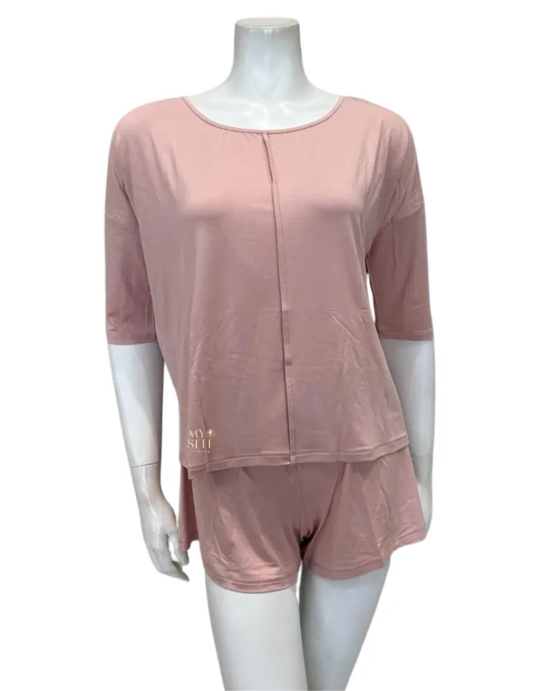 H32 Dusty Pink Classic Lounge Short Pajamas Set