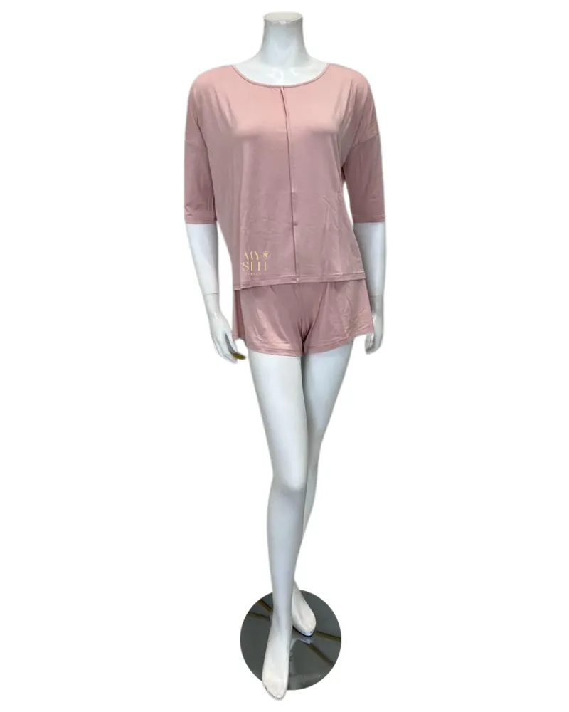 H32 Dusty Pink Classic Lounge Short Pajamas Set