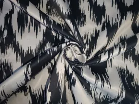 Heavy satin fabric white ivory color with black ikat print 58" wide [12950]