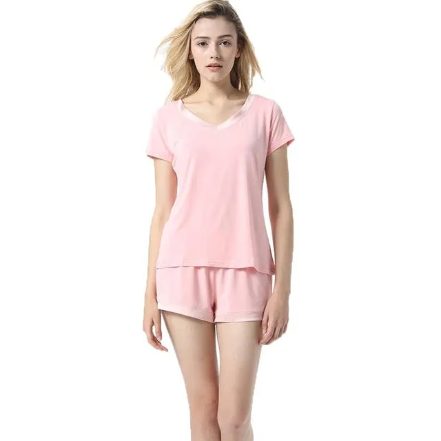 Home Wear V-Neck Short-Sleeved Pajamas Suit
