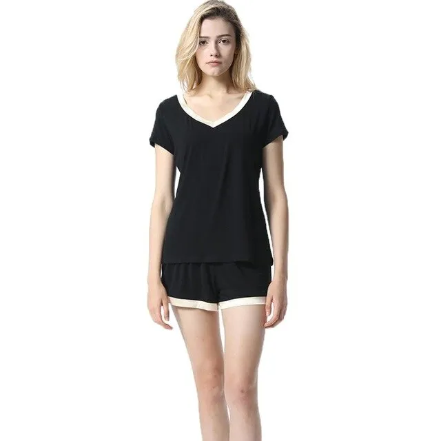 Home Wear V-Neck Short-Sleeved Pajamas Suit