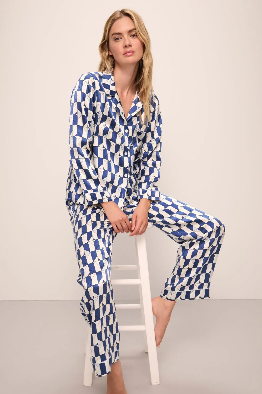 Inez Washable Silk Printed Long PJ Set