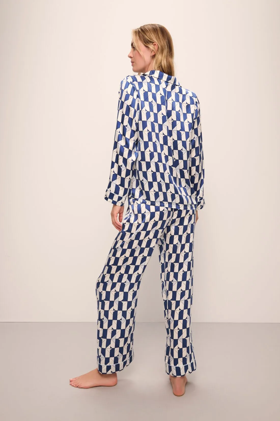 Inez Washable Silk Printed Long PJ Set