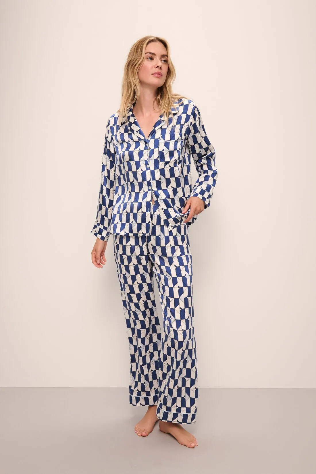 Inez Washable Silk Printed Long PJ Set
