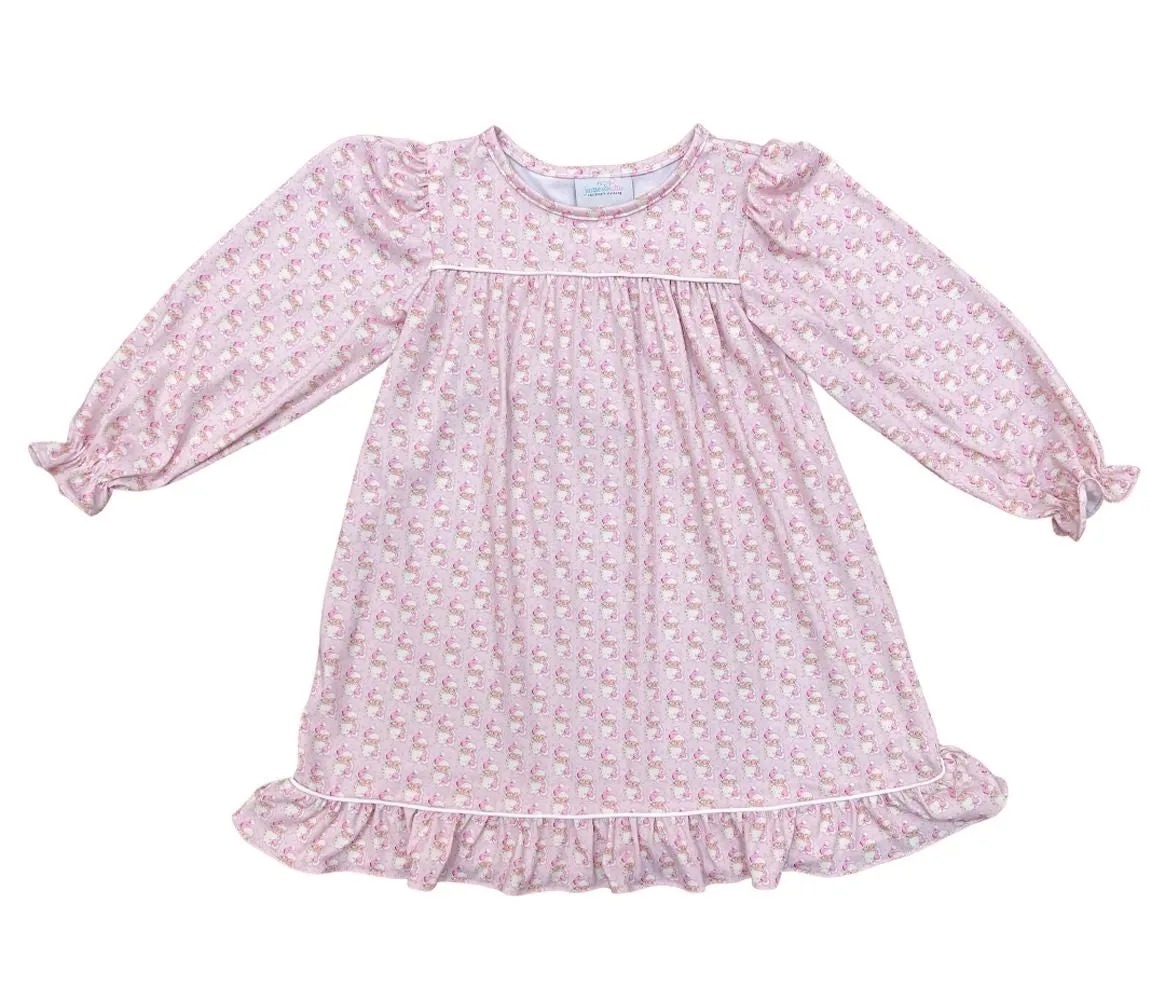 James & Lottie Girls Lounge Dress - Santa - Pink