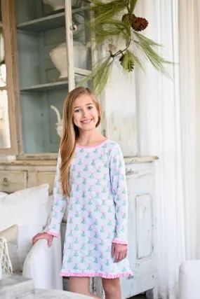 James & Lottie Girls Pink Christmas Tree Lounge Dress