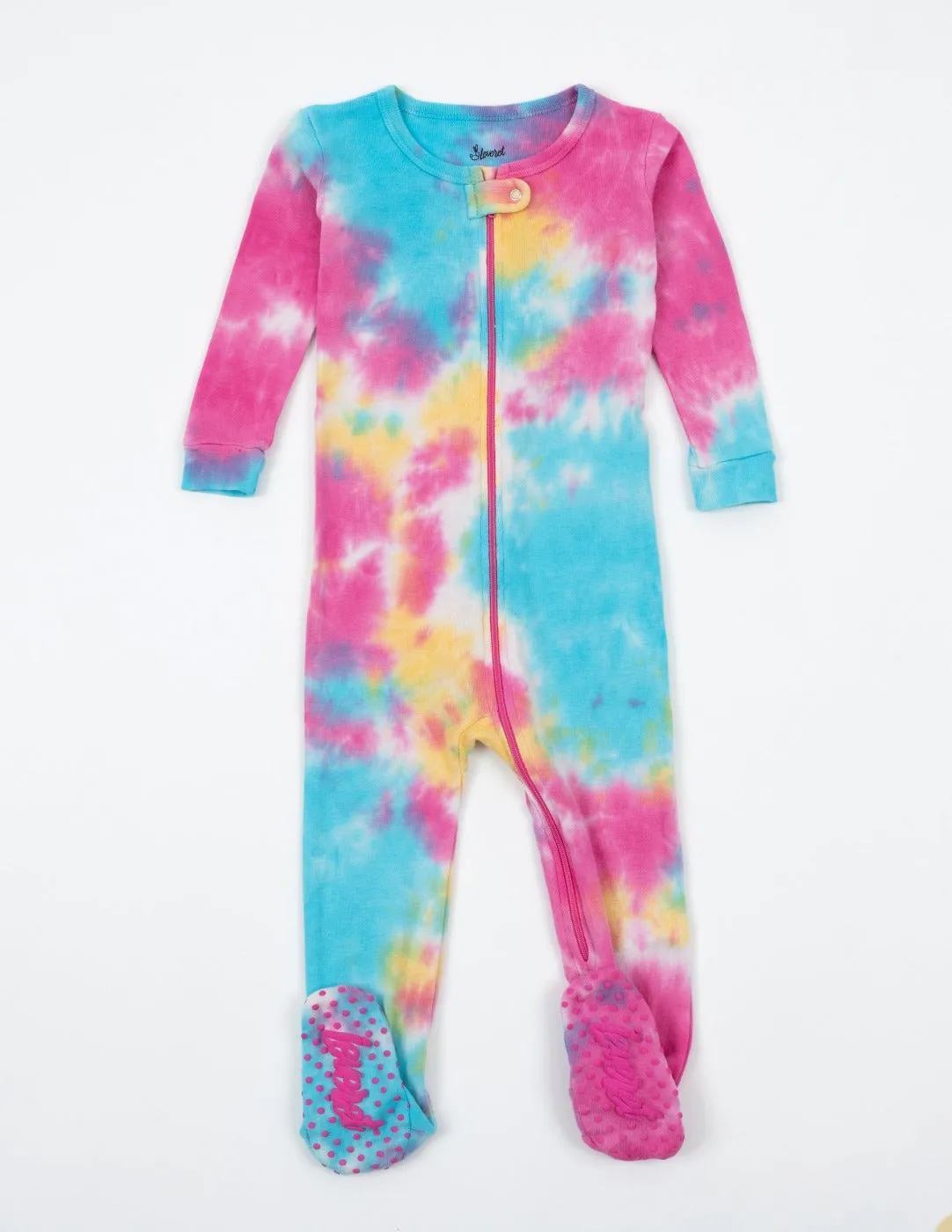 Kid's Footed Rainbow Mix Tie Dye Cotton Pajamas