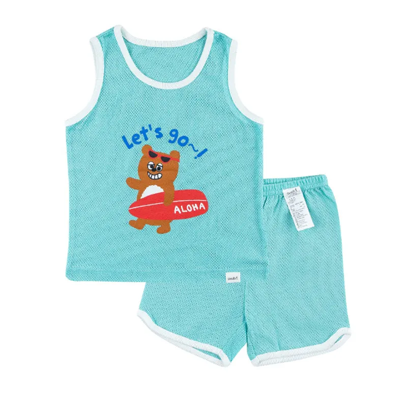 Kids Summer Seeveless Shirt Cotton Cool Mesh Pajamas Set - Joy Bear