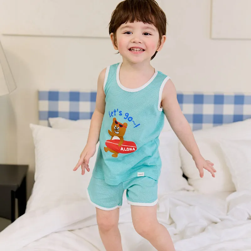 Kids Summer Seeveless Shirt Cotton Cool Mesh Pajamas Set - Joy Bear