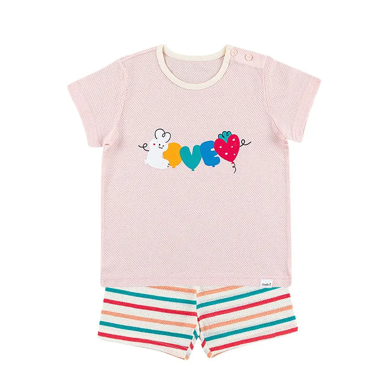 Kids Summer Short Shirt Cotton Cool Mesh Pajamas Set - Love