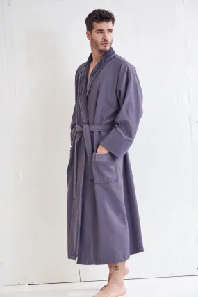 Men's Waffle Cotton Turkish Velour Shawl Collar Bathrobe, Luxury Fabric & Comfort, (Charcoal Gray)